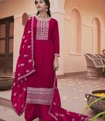 Pink Embroidered Art Silk Semi Stitched Straight Suit. Up To 42" Size
