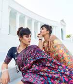 Cream & Blue Color Kashmiri Style Cotton Blend Pack Of Combo Sarees For Women