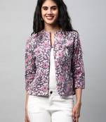 Reversible short jacket with floral hand crafted dhabu block print(purple).