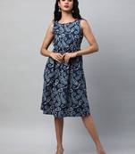 Boxy flared printed cotton dress with hand embroidery.