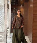 Women's Mehndi function wear Designer peplum top with full flared palazzo set