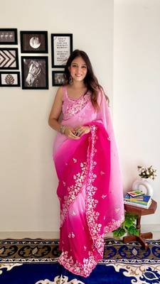 Pink Crush Party wear Saree With Work Blouse  1