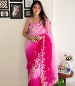 Pink Crush Party wear Saree With Work Blouse 