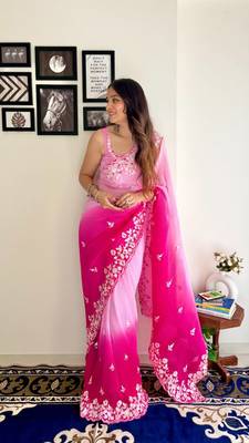 Pink Crush Party wear Saree With Work Blouse  2