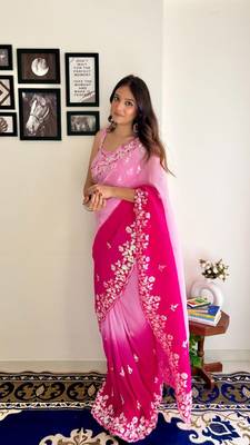 Pink Crush Party wear Saree With Work Blouse  3