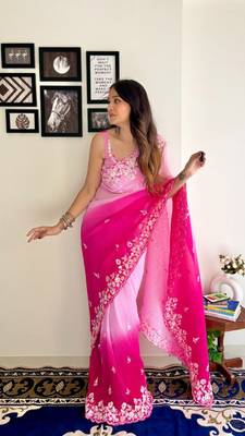 Pink Crush Party wear Saree With Work Blouse  4