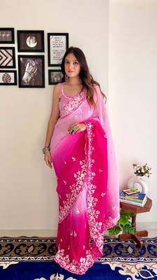 Pink Crush Party wear Saree With Work Blouse  5