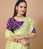 Mint Green Cutwork Saree With Contrance Blouse Peice