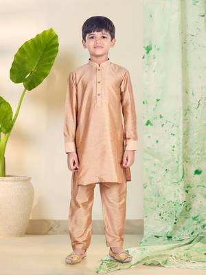 PehanaavaBoys Long Sleeve Ethnic Festive & Party Cotton Kurta Payjama  Sets Rose Gold 1