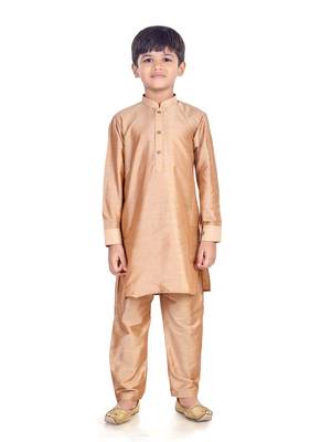 PehanaavaBoys Long Sleeve Ethnic Festive & Party Cotton Kurta Payjama  Sets Rose Gold 2