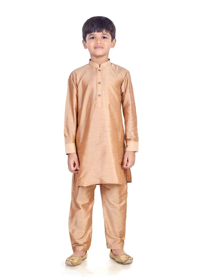 PehanaavaBoys Long Sleeve Ethnic Festive & Party Cotton Kurta Payjama  Sets Rose Gold