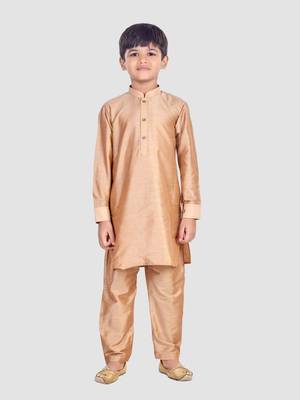 PehanaavaBoys Long Sleeve Ethnic Festive & Party Cotton Kurta Payjama  Sets Rose Gold 3