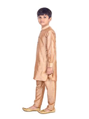 PehanaavaBoys Long Sleeve Ethnic Festive & Party Cotton Kurta Payjama  Sets Rose Gold 4