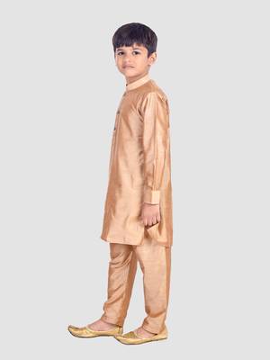 PehanaavaBoys Long Sleeve Ethnic Festive & Party Cotton Kurta Payjama  Sets Rose Gold 5