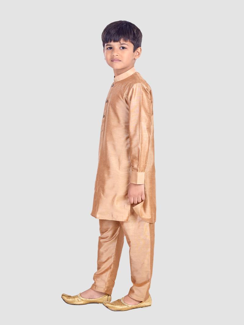 PehanaavaBoys Long Sleeve Ethnic Festive & Party Cotton Kurta Payjama  Sets Rose Gold