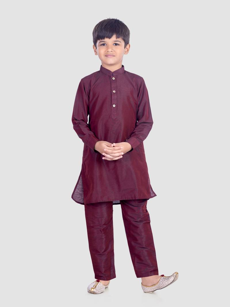 PehanaavaBoys Long Sleeve Ethnic Festive & Party Cotton Kurta Payjama  Sets Wine
