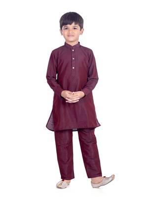 PehanaavaBoys Long Sleeve Ethnic Festive & Party Cotton Kurta Payjama  Sets Wine 1
