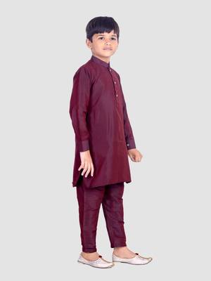 PehanaavaBoys Long Sleeve Ethnic Festive & Party Cotton Kurta Payjama  Sets Wine 5