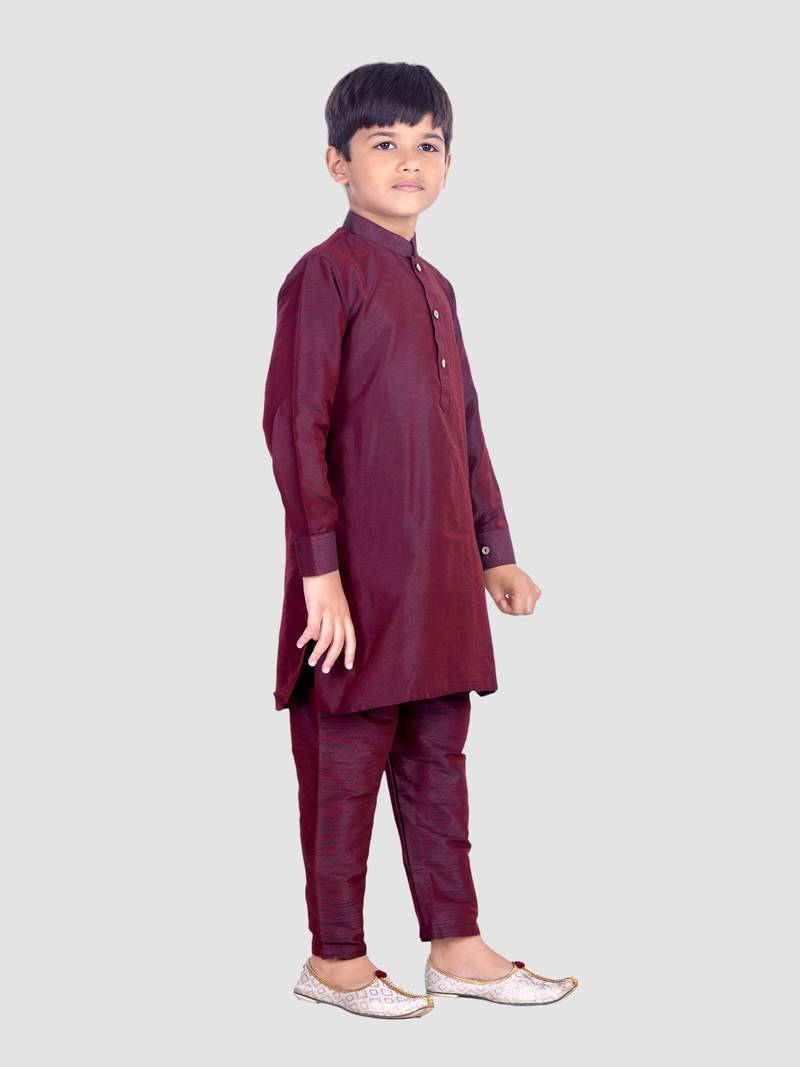 PehanaavaBoys Long Sleeve Ethnic Festive & Party Cotton Kurta Payjama  Sets Wine