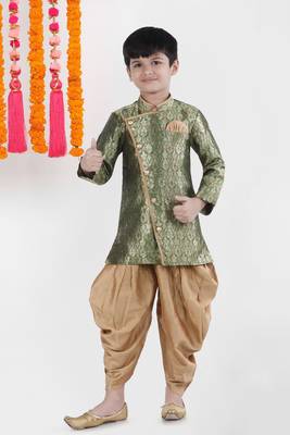 PehanaavaBoys Long Sleeve Ethnic Festive & Party  Sherwani Dhoti Pant  Sets Green 1