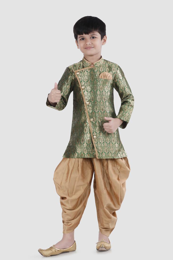 PehanaavaBoys Long Sleeve Ethnic Festive & Party  Sherwani Dhoti Pant  Sets Green