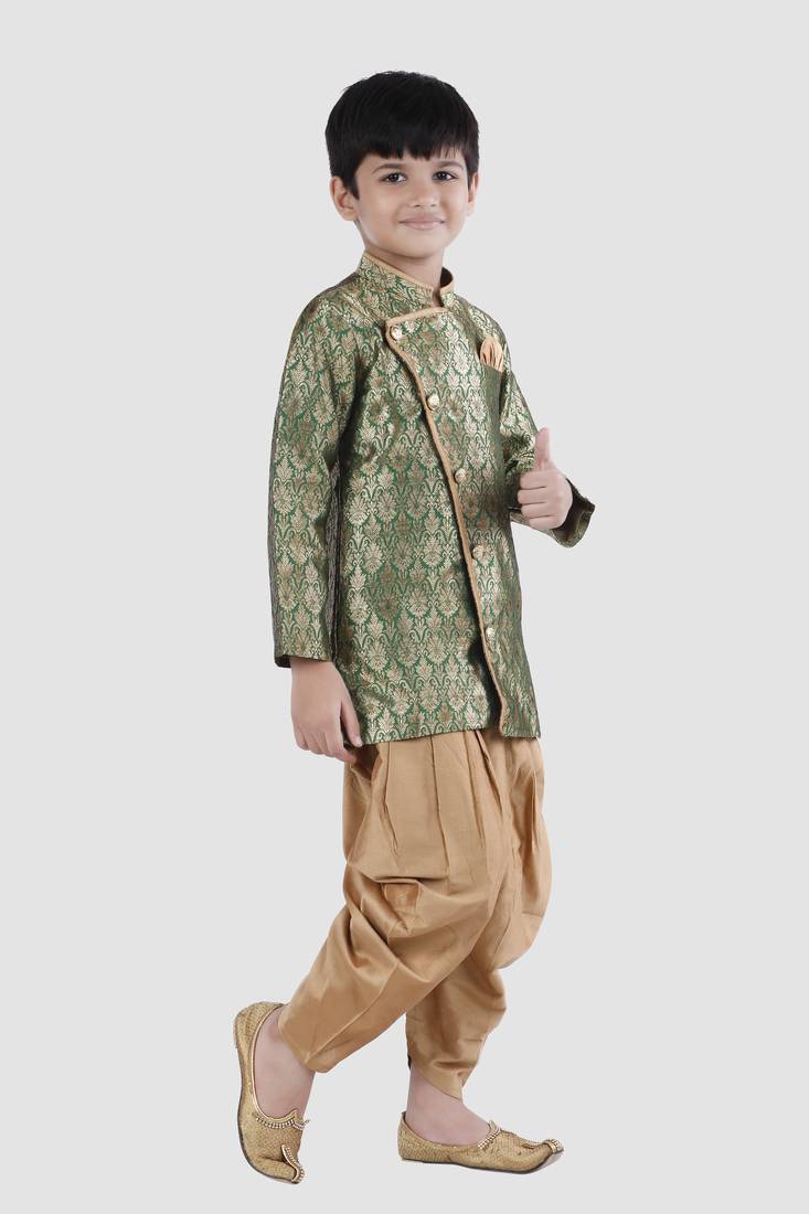 PehanaavaBoys Long Sleeve Ethnic Festive & Party  Sherwani Dhoti Pant  Sets Green