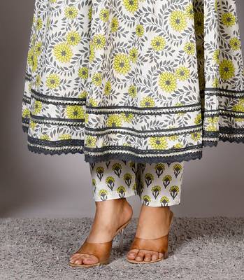 Women's Cotton hand block printed ready to wear Anarkali pattern full suit with straight pant & dupatta 5