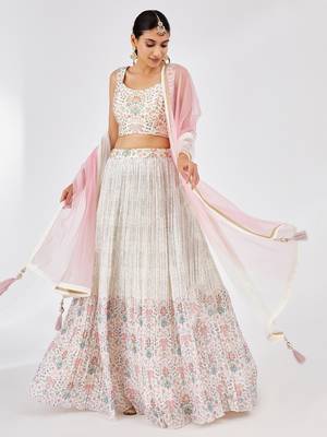 divine off white digital print georgette festive lehenga set choli with dupatta  3
