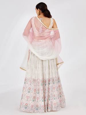 divine off white digital print georgette festive lehenga set choli with dupatta  4