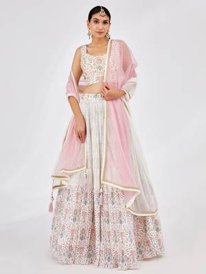 divine off white digital print georgette festive lehenga set choli with dupatta  5
