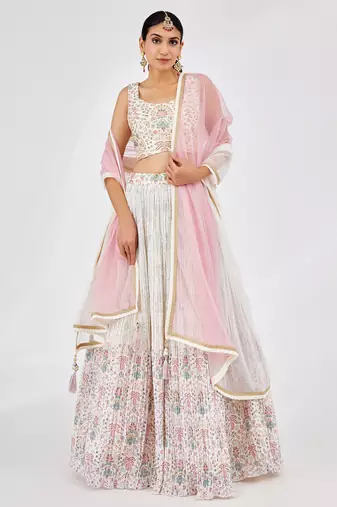 divine off white digital print georgette festive lehenga set choli with dupatta 