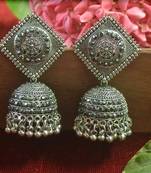 Designer black onyx stone oxidised jhumka jhumki earrings for women
