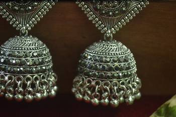 Designer black onyx stone oxidised jhumka jhumki earrings for women 3