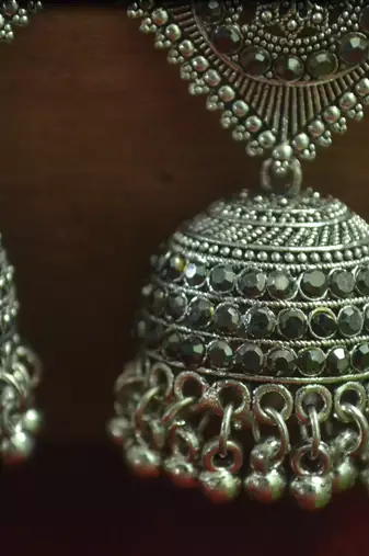 Designer black onyx stone oxidised jhumka jhumki earrings for women