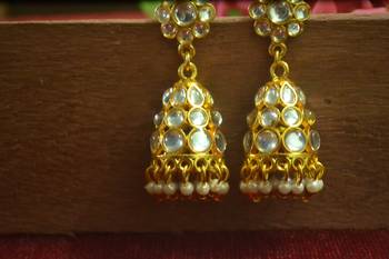 Designer kundan stone gold plated jhumka stud earrings for women 2