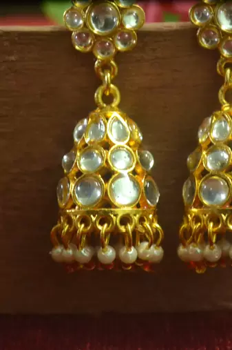 Designer kundan stone gold plated jhumka stud earrings for women