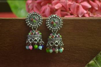 Designer small oxidised multicolour jhumka earrings for women 1