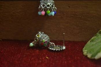 Designer small oxidised multicolour jhumka earrings for women 2