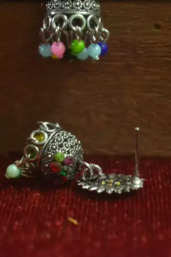 Designer small oxidised multicolour jhumka earrings for women