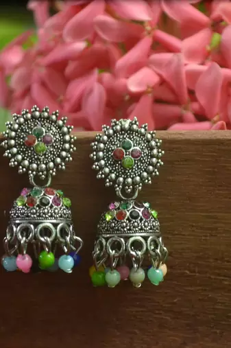 Designer small oxidised multicolour jhumka earrings for women