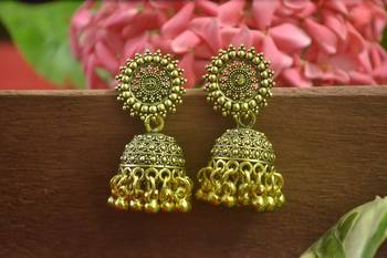 Designer gold plated golden oxidised jhumka jhumki earrings for women 1