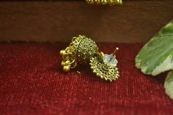 Designer gold plated golden oxidised jhumka jhumki earrings for women 3