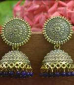 Designer blue toned oxidised jhumka stud earrings for women