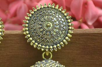 Designer blue toned oxidised jhumka stud earrings for women 3