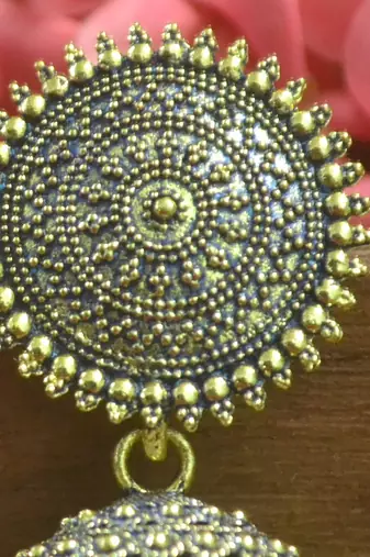 Designer blue toned oxidised jhumka stud earrings for women
