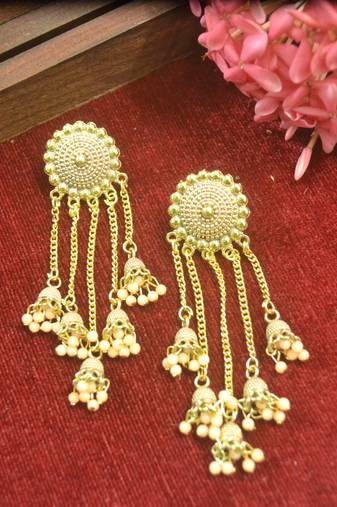 Designer long bahubali jhumka dangler stud earrings for women