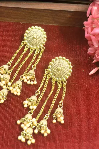 Designer long bahubali jhumka dangler stud earrings for women