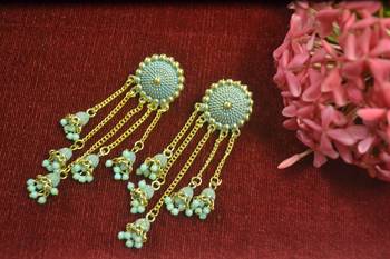 Designer long bahubali jhumka dangler stud earrings for women 1