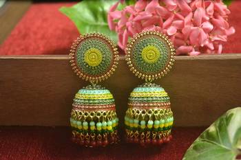 Designer multicolour meenakari beaded oxidised jhumka jhumki for women 1
