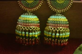 Designer multicolour meenakari beaded oxidised jhumka jhumki for women 3